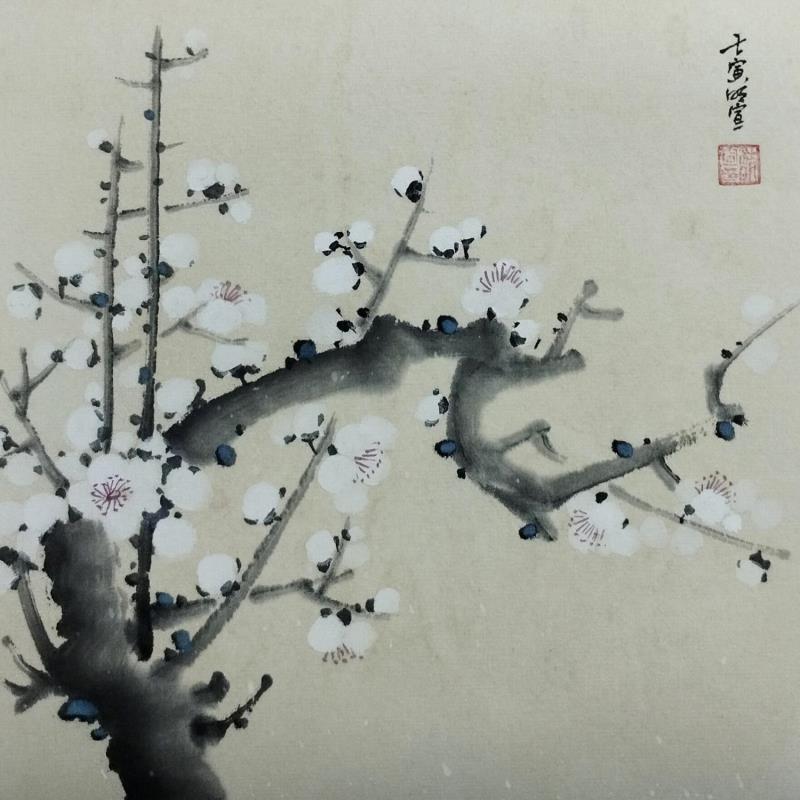 Peinture White blossom par Du Mingxuan | Tableau Figuratif Paysages Aquarelle