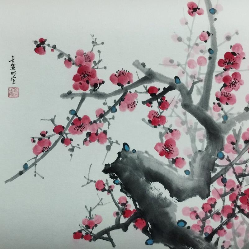 Painting Red blossom by Du Mingxuan | Painting Figurative Watercolor Landscapes