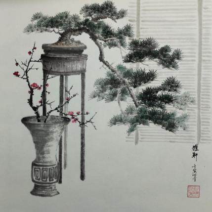 Peinture Bonsai and vase par Du Mingxuan | Tableau Figuratif Aquarelle Natures mortes