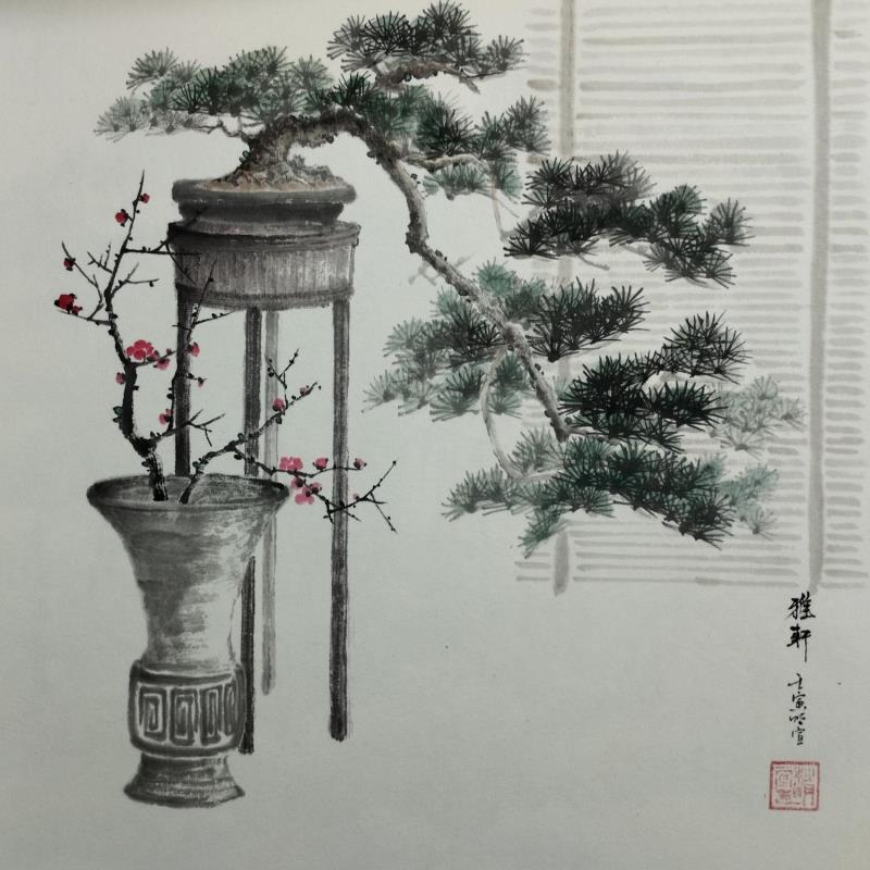 Painting Bonsai and vase by Du Mingxuan | Painting Figurative Watercolor still-life