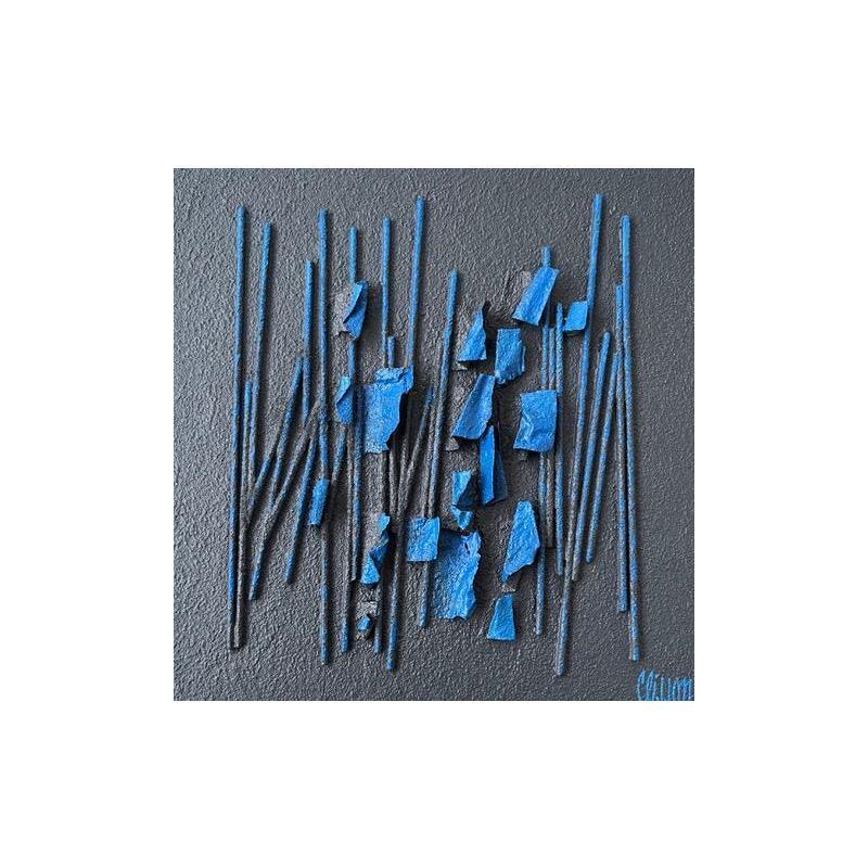 Painting Poissons bleus by Clisson Gérard | Painting Abstract Subject matter Minimalist Wood