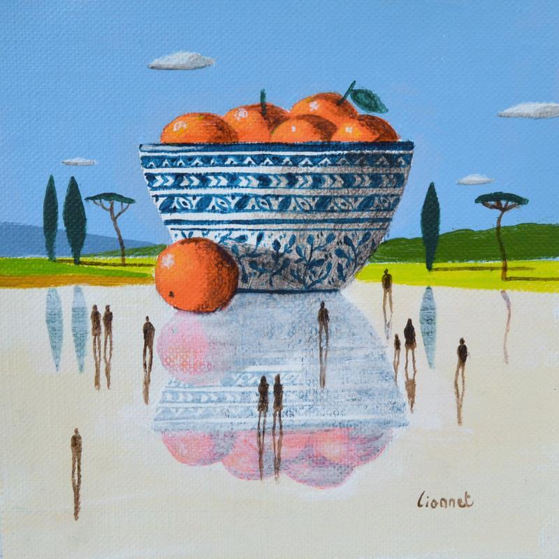 Painting Coupe aux oranges by Lionnet Pascal | Painting Surrealism Acrylic Landscapes Life style still-life