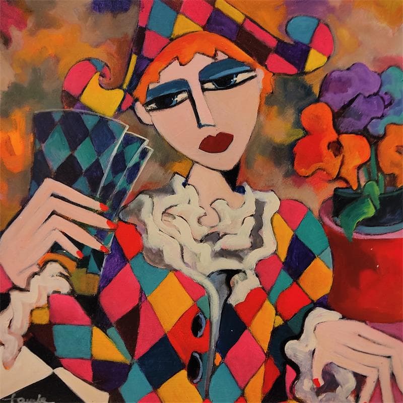 Painting Arlequin by Fauve | Painting Figurative Life style Acrylic
