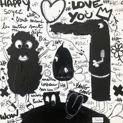 Painting happy by Salvan Pauline  | Painting Pop art Acrylic, Mixed Black & White