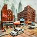 Peinture City shops par Heaton Rudyard | Tableau Figuratif Huile Vues urbaines