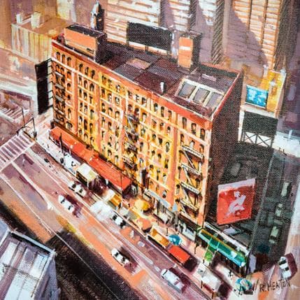 Painting Downview of building in Chinatown New York by Heaton Rudyard | Painting Figurative Oil Urban