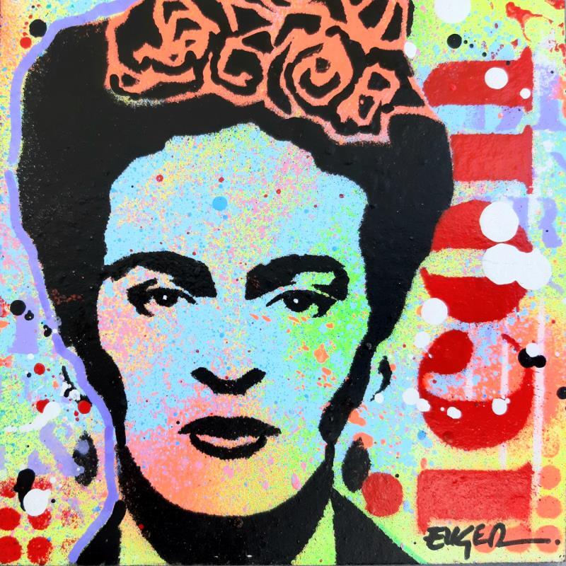 Painting FRIDA KAHLO by Euger Philippe | Painting Pop-art Acrylic, Cardboard, Gluing, Graffiti Pop icons
