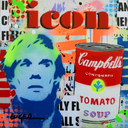 Painting ANDY WARHOL by Euger Philippe | Painting Pop-art Acrylic, Cardboard, Gluing, Graffiti Pop icons