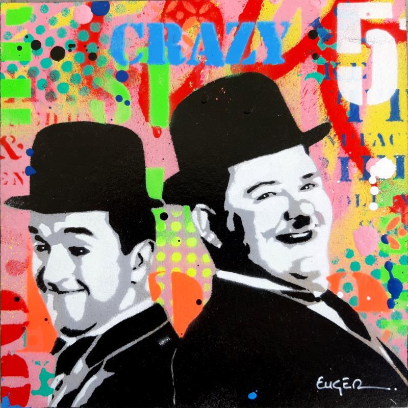 Painting CRAZY LAUREL &HARDY by Euger Philippe | Painting Pop-art Acrylic, Cardboard, Gluing, Graffiti Pop icons