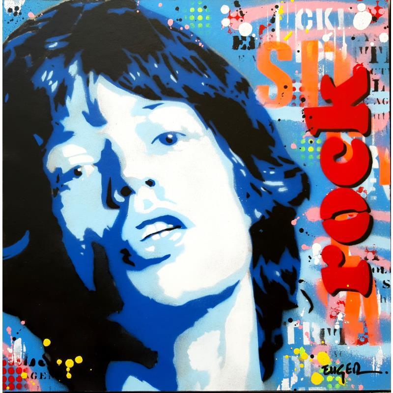 Painting MICK JAGGER by Euger Philippe | Painting Pop-art Pop icons Graffiti Cardboard Acrylic Gluing