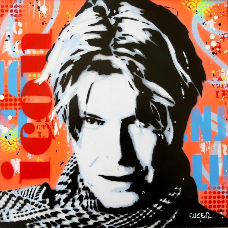 Gemälde DAVID BOWIE von Euger Philippe | Gemälde Pop-Art Pop-Ikonen Graffiti Pappe Acryl Collage