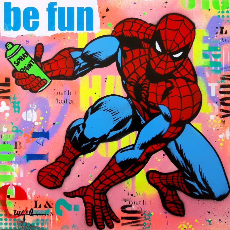 Painting BE FUN by Euger Philippe | Painting Pop-art Acrylic, Cardboard, Gluing, Graffiti Pop icons