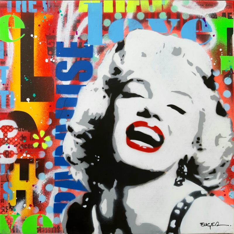 Gemälde MARILYN 2 von Euger Philippe | Gemälde Pop-Art Pop-Ikonen Graffiti Pappe Acryl Collage
