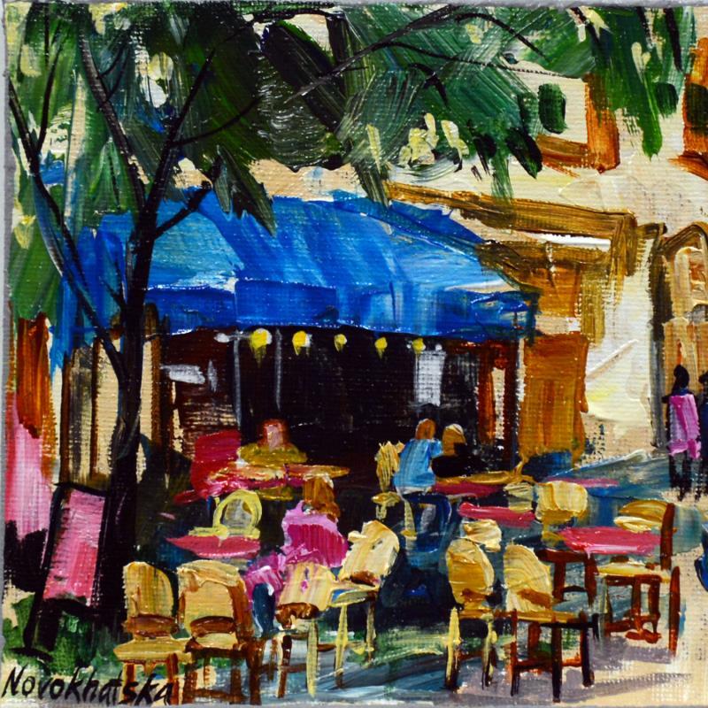 Painting Café du square  by Novokhatska Olga | Painting Figurative Urban Oil