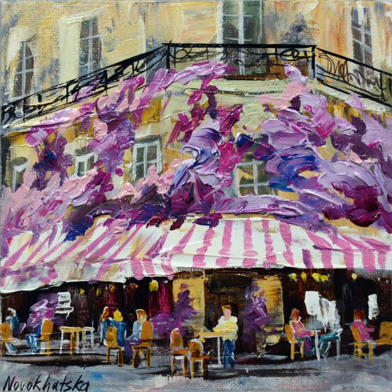 Painting Café aux fleurs violettes  by Novokhatska Olga | Painting Figurative Urban Oil