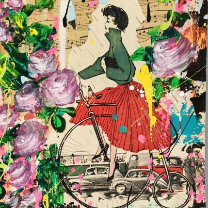 Peinture Madame ballade à vélo par Drioton David | Tableau Pop-art Acrylique, Carton Scènes de vie