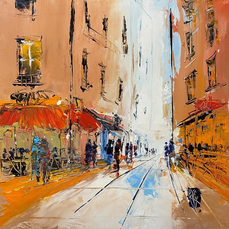 Peinture Rue commerçante par Raffin Christian | Tableau Figuratif Urbain Huile Acrylique