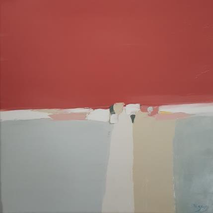 Peinture Soleil Rouge 1 par Hirson Sandrine  | Tableau Abstrait Huile Minimaliste, Paysages