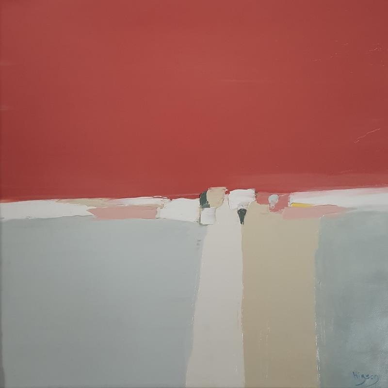 Peinture Soleil Rouge 1 par Hirson Sandrine  | Tableau Abstrait Paysages Minimaliste Huile