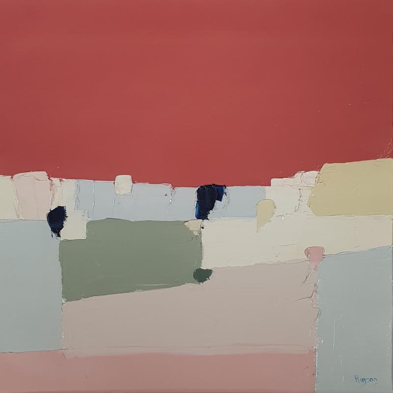 Painting Soleil rouge 2 by Hirson Sandrine  | Painting Abstract Landscapes Minimalist Oil