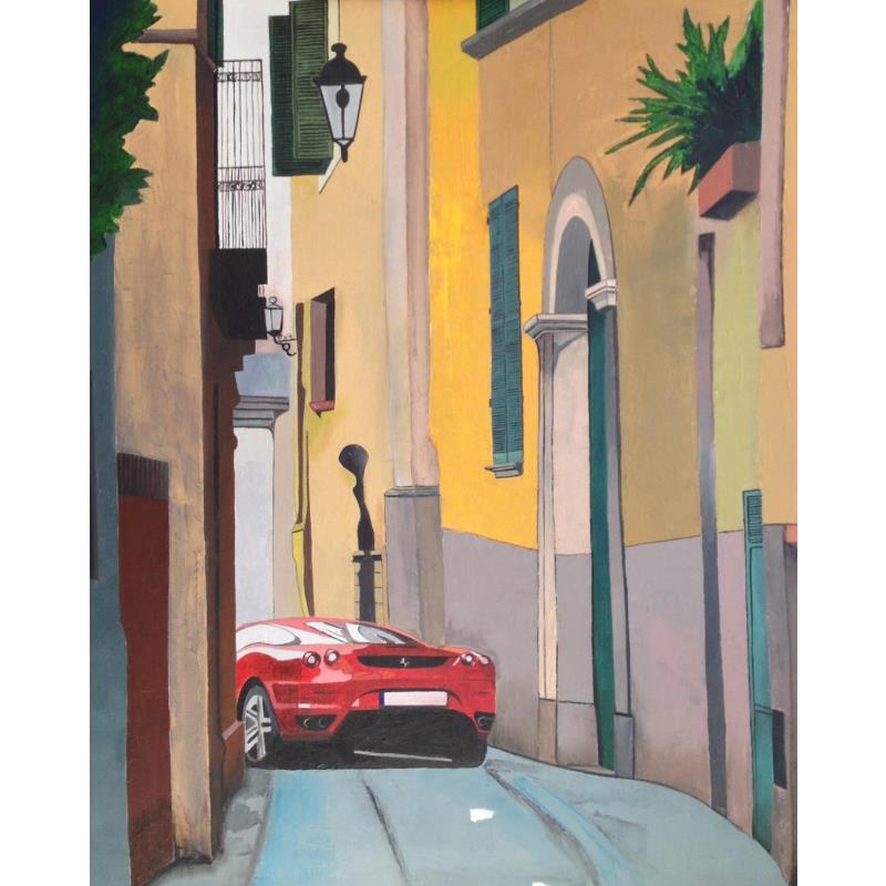 Peinture Ferrari dans ruelle Italienne par Du Planty Anne | Tableau Figuratif Acrylique Urbain