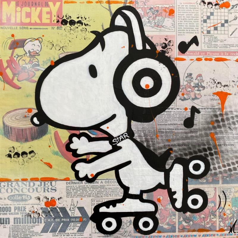 Gemälde Snoopy en rollers von Marie G.  | Gemälde Pop-Art Pop-Ikonen Acryl