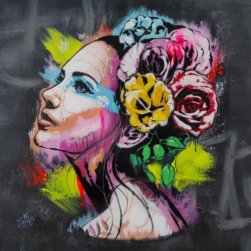 Gemälde La femme aux fleurs  von Sufyr | Gemälde Street art Acryl, Graffiti