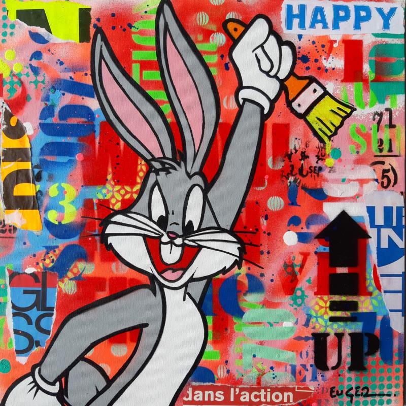 Gemälde HAPPY BUNNY von Euger Philippe | Gemälde Pop-Art Acryl, Collage, Graffiti Pop-Ikonen