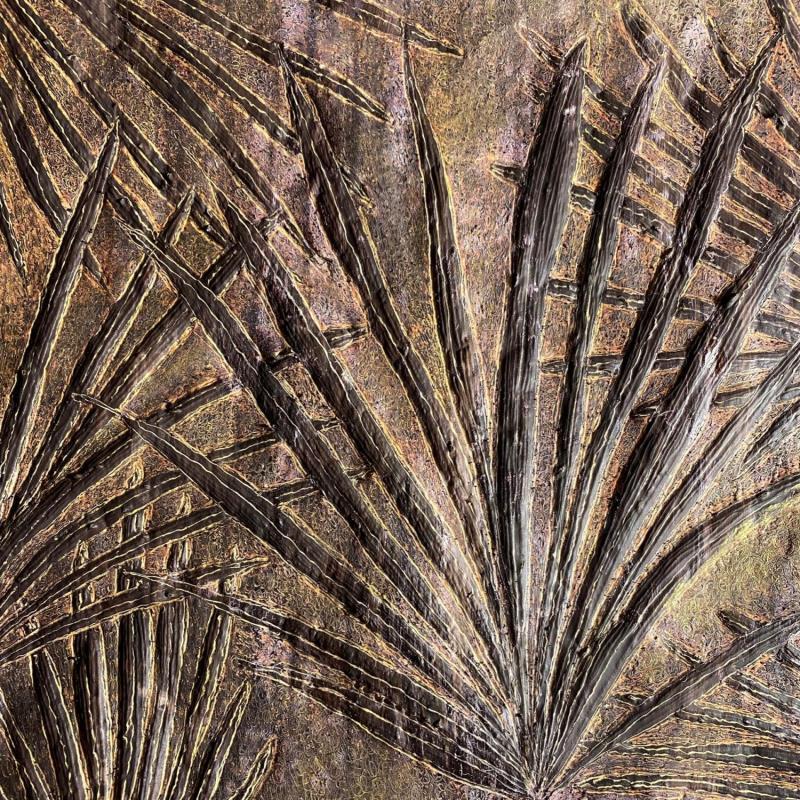 Peinture Palmes par Caviale Marie | Tableau Abstrait Matiérisme Minimaliste