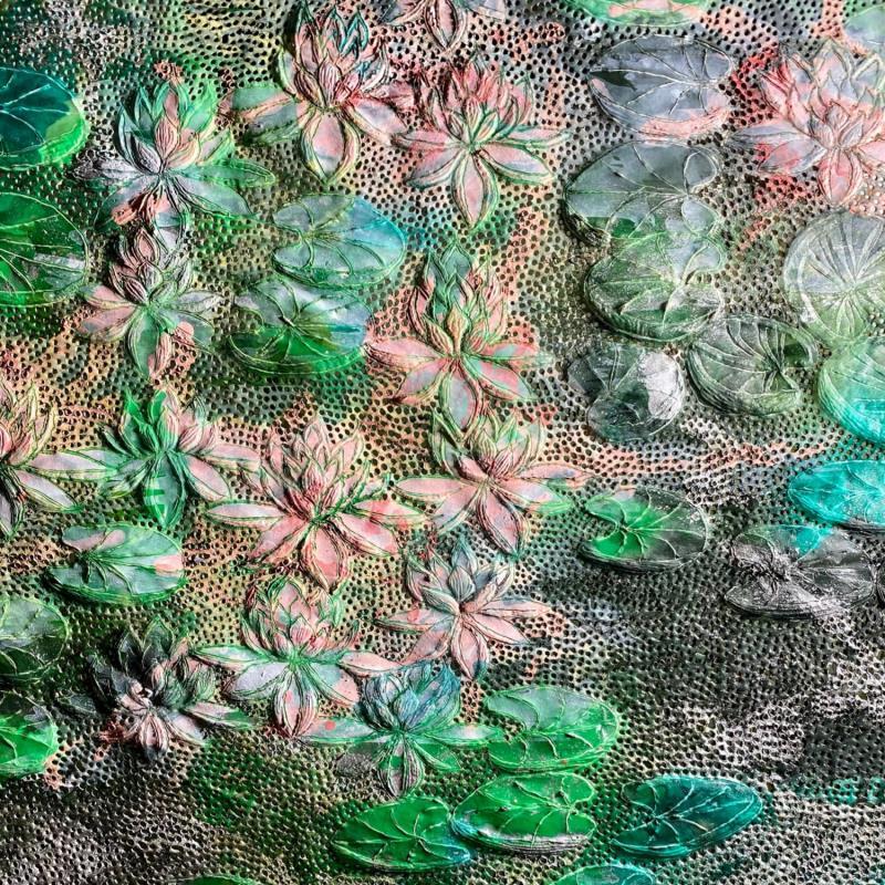 Gemälde Lotus von Caviale Marie | Gemälde Abstrakt Materialismus Minimalistisch