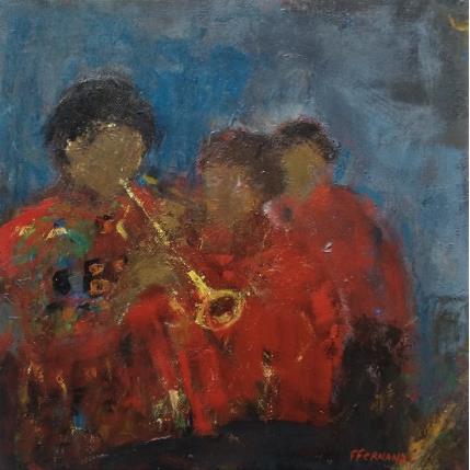 Painting Musiciens en rouge by Fernando | Painting Figurative Oil Life style