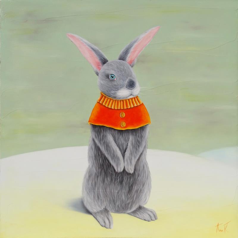 Gemälde My little orange sweater von Ann R | Gemälde Naive Kunst Holz, Öl Tiere