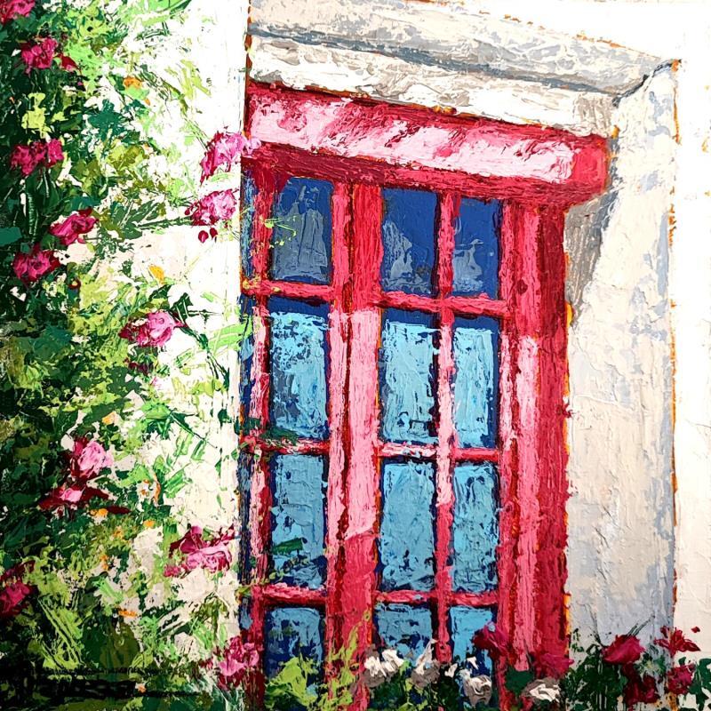 Painting PINK WINDOW by Escobar Francesca | Painting Figurative Life style Wood Acrylic
