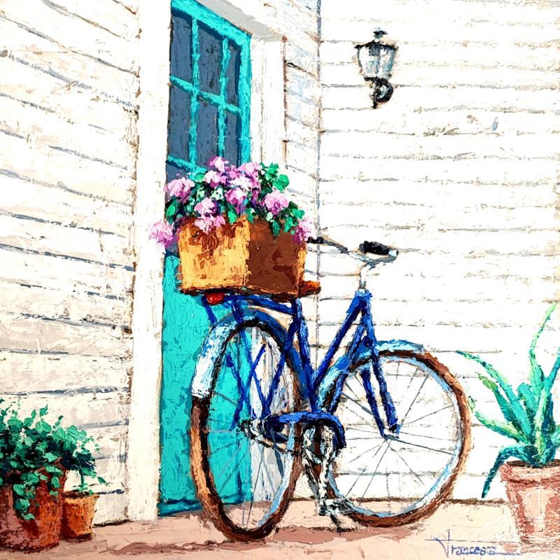 Painting BICICLETA CON FLORES by Escobar Francesca | Painting Figurative Acrylic, Wood Life style