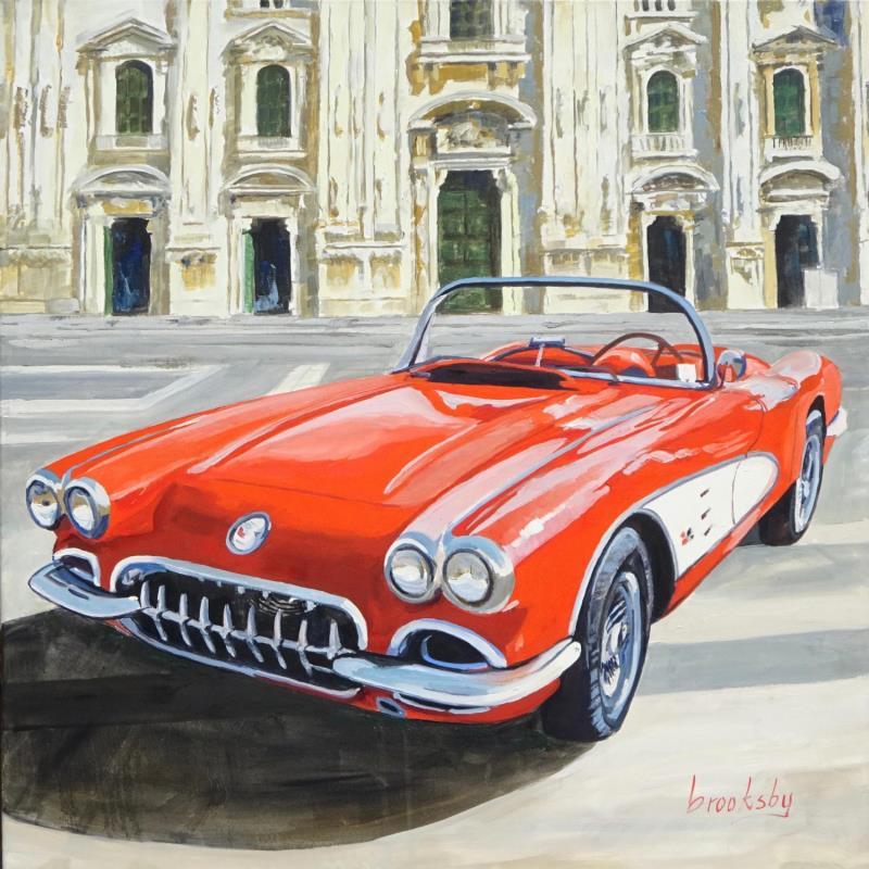 Peinture Corvette Party par Brooksby | Tableau Figuratif Huile scènes de vie, Urbain