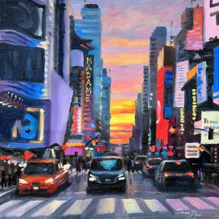 Painting Sunset in Manhattan by Pigni Diana | Painting Figurative Oil Urban