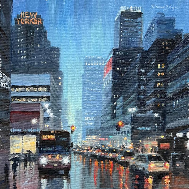 Peinture Rain in New-York city par Pigni Diana | Tableau Figuratif Huile Paysages, Urbain