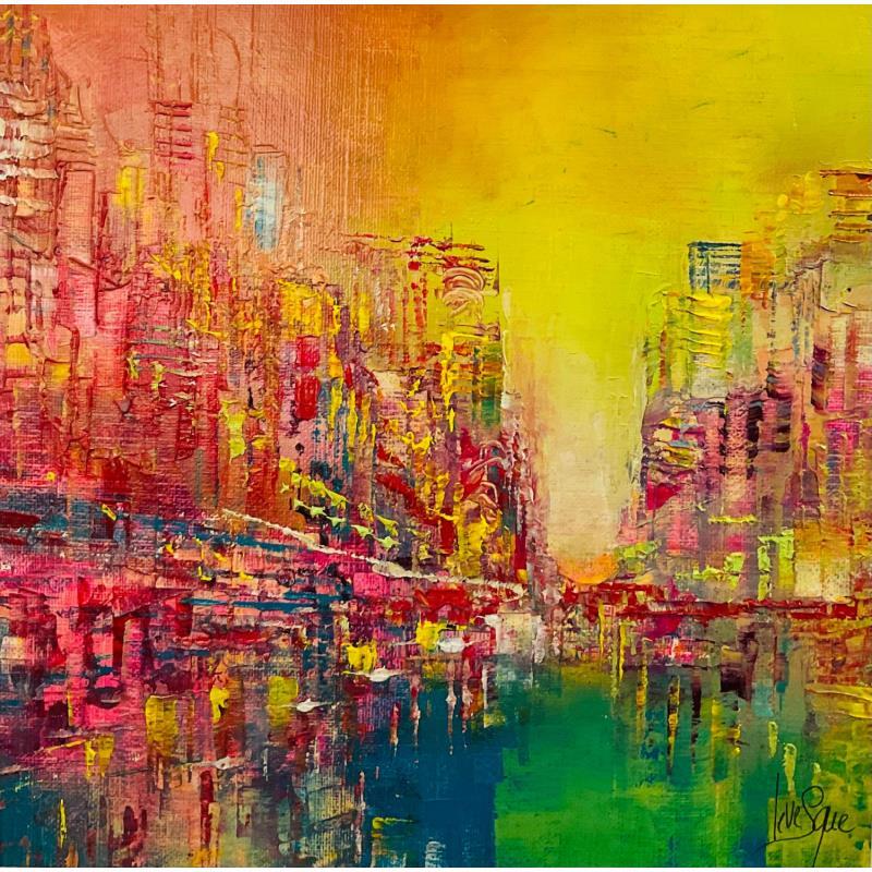 Gemälde Ville arc en ciel von Levesque Emmanuelle | Gemälde Figurativ Landschaften Urban Öl