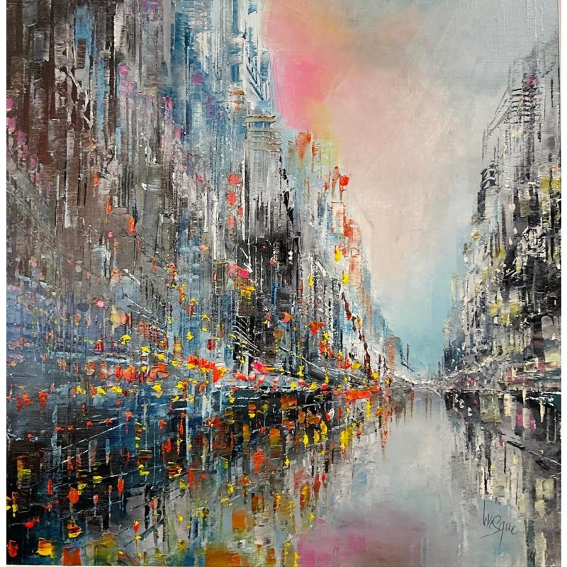 Painting Les feux de la ville by Levesque Emmanuelle | Painting Figurative Oil Landscapes, Urban
