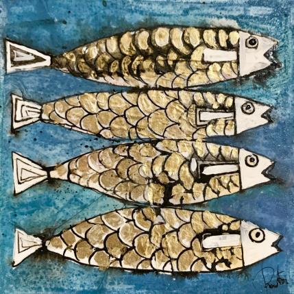 Painting La boîte à sardines by Colombo Cécile | Painting Figurative Mixed Animals