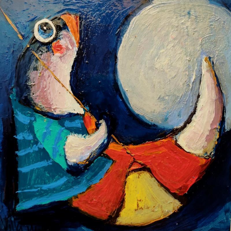 Painting Claro de luna by Villanueva Puigdelliura Natalia | Painting Figurative Animals Cardboard Oil