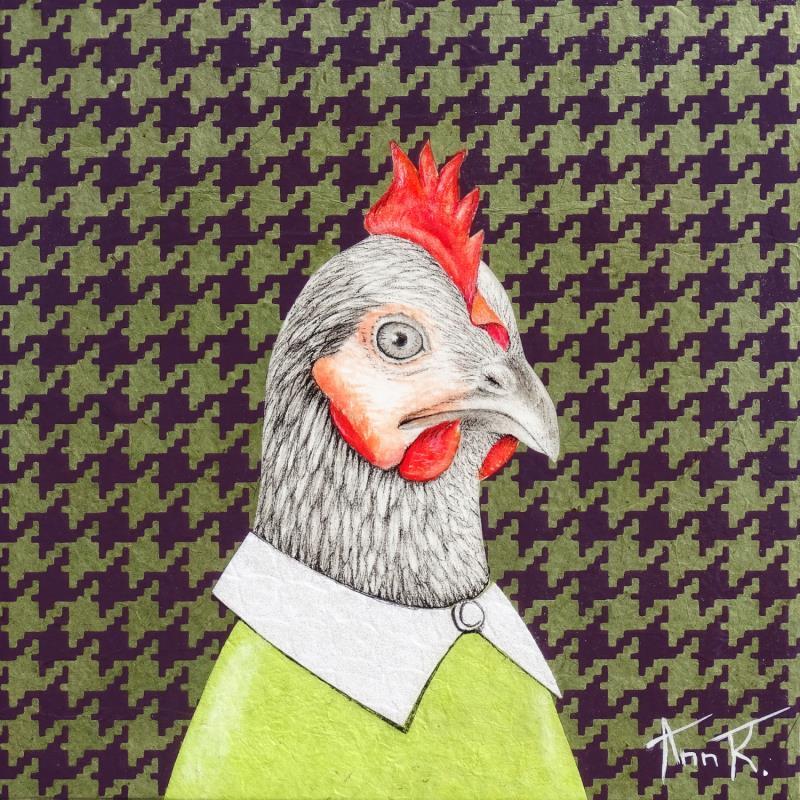 Painting Mon Poulet by Ann R | Painting Naive art Portrait Animals Acrylic Ink Paper