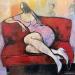 Gemälde Penelope (femme sur canapé rouge)  von Signamarcheix Bernard | Gemälde Figurativ Alltagsszenen Pappe Acryl Tinte