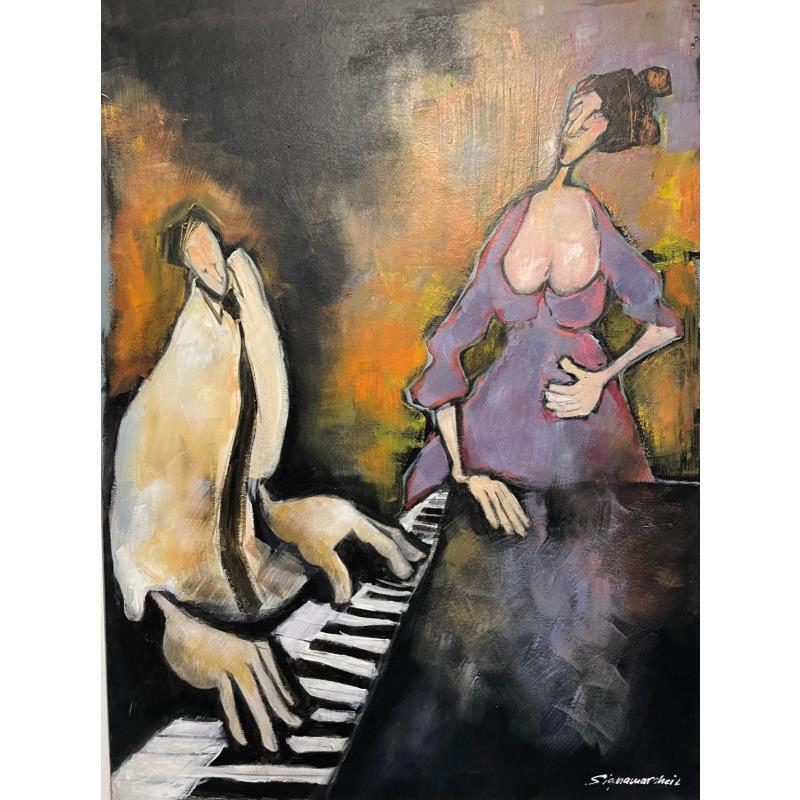 Painting La diva et le pianiste by Signamarcheix Bernard | Painting Raw art Oil Life style