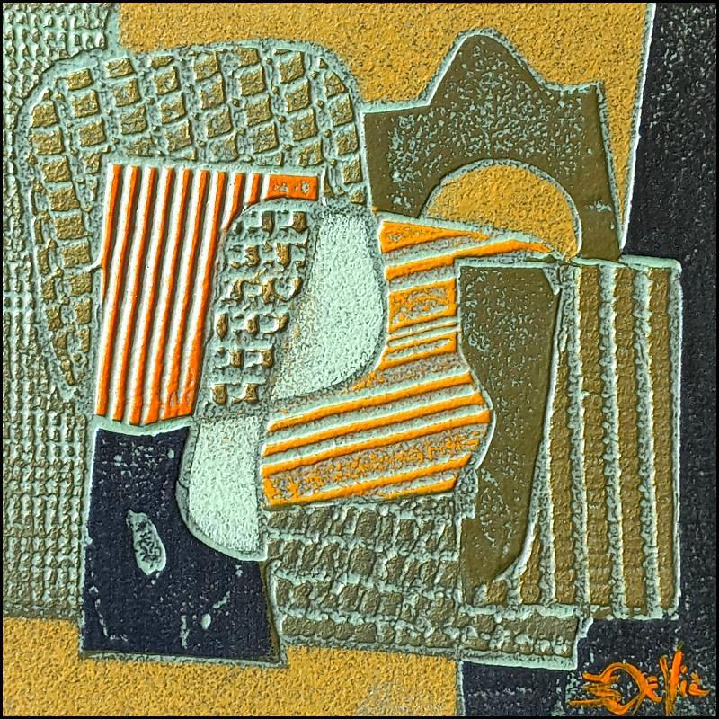 Painting 402 RELIEF. Bronze et jaune orangé by Devie Bernard  | Painting Abstract Subject matter Cardboard Acrylic