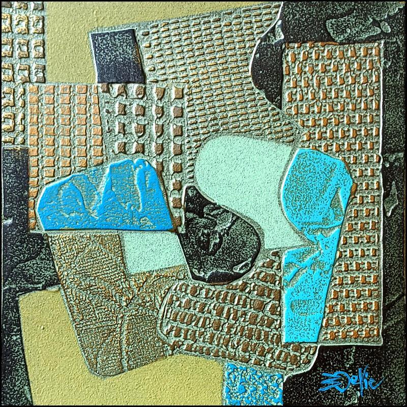 Gemälde 602. RELIEF. Bronze et vert turquoise von Devie Bernard  | Gemälde Materialismus Acryl, Pappe Pop-Ikonen
