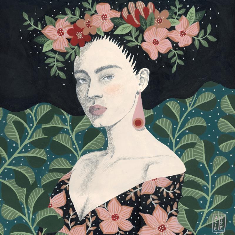 Painting Amina by Alie Loizel | Painting Naive art Acrylic Portrait