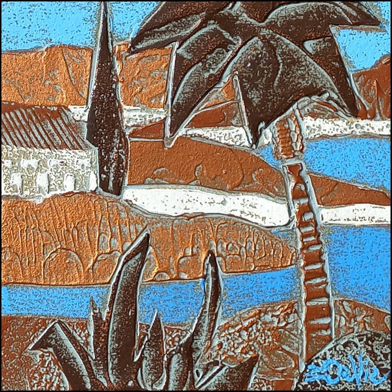 Peinture  702. RIVAGE Cuivre et bleu par Devie Bernard  | Tableau Figuratif Acrylique, Carton Paysages