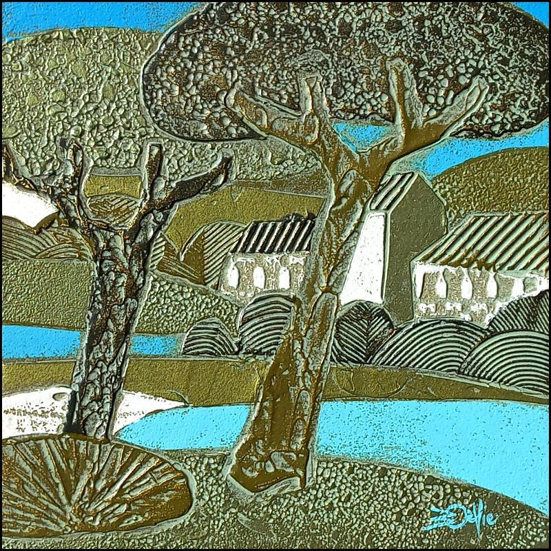 Peinture 403. RIVAGE Bronze et turquoise par Devie Bernard  | Tableau Figuratif Matiérisme Paysages Carton Acrylique