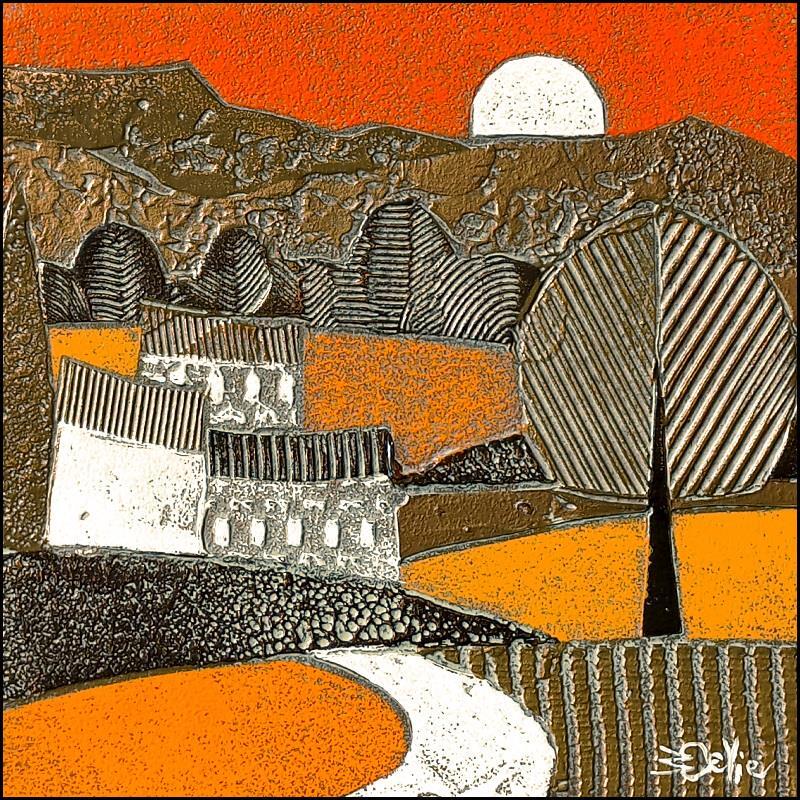 Painting 603. CAMPAGNE Bronze et orange by Devie Bernard  | Painting Subject matter Acrylic, Cardboard Landscapes, Pop icons